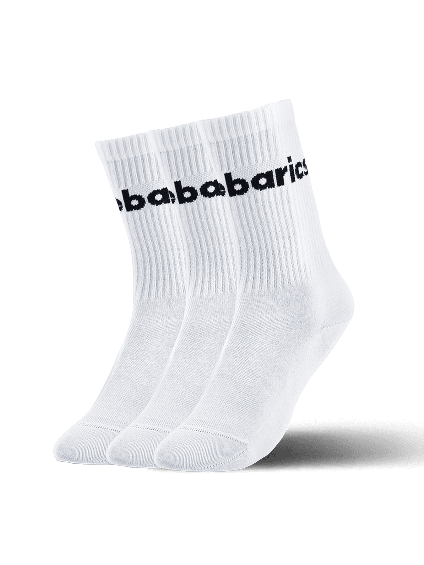 Barebarics Barefoot Socks - Crew - White - Big logo - 3 pack